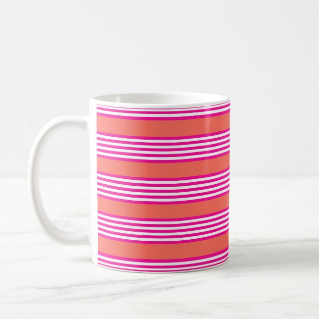 Fuchsia och levande korall fem rand mönster kaffemugg (Vänster)