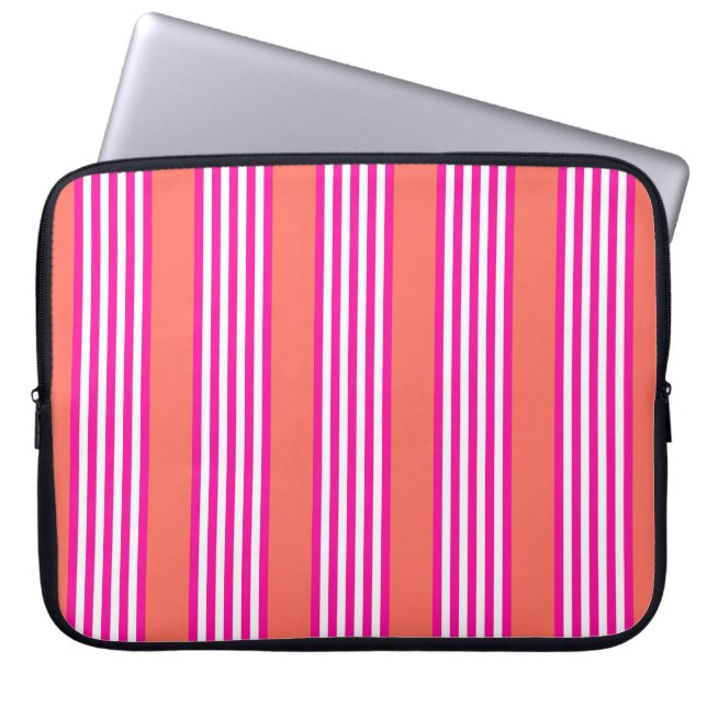 Fuchsia och levande korall fem rand mönster laptop fodral (Framsidan)