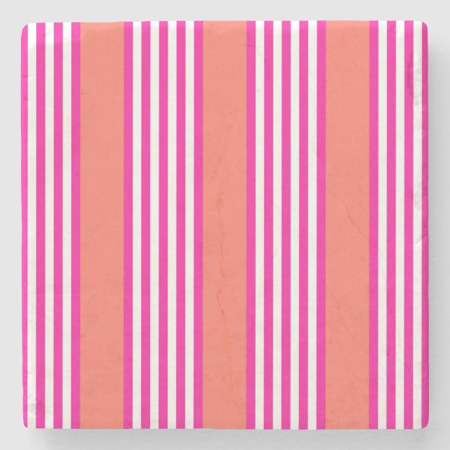 Fuchsia och levande korall fem rand mönster stenunderlägg (Framsidan)