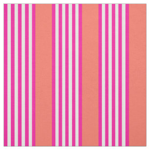 Fuchsia och levande korall fem rand mönster tyg