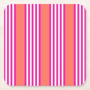 Fuchsia och levande korall fem rand mönster underlägg papper kvadrat