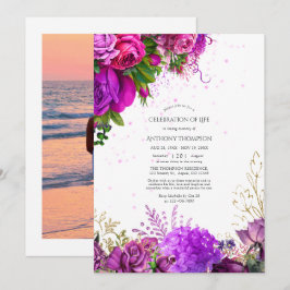 Fuchsia och lila blomsterfirande av livsinbjudan inbjudningar
