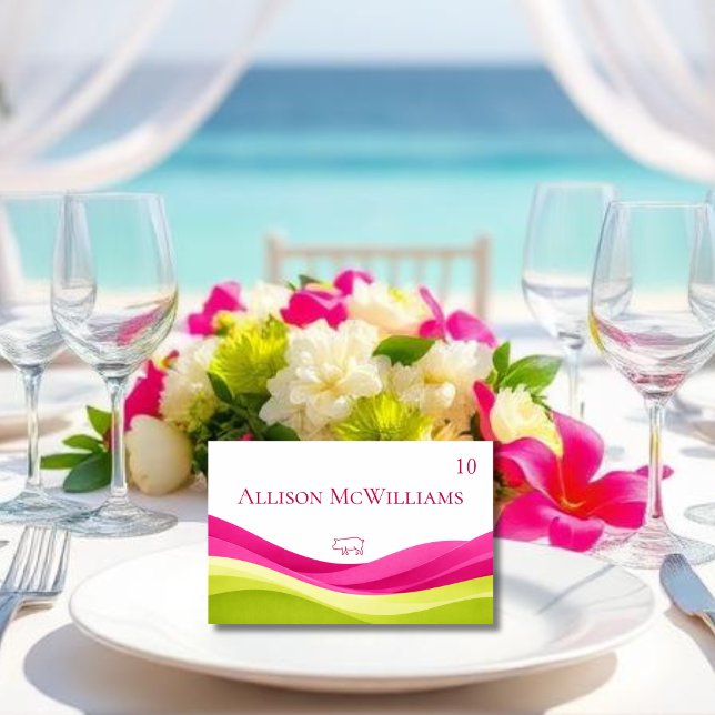 Fuchsia och Limegrön Bordskort-Pork Bordsnummer (Fuchsia and Lime Green Wedding Table Number Meal Icon Pork)