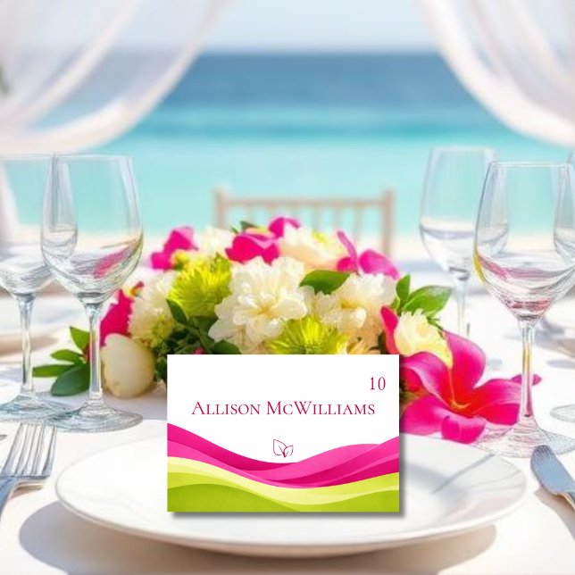Fuchsia och Limegrön Bröllopsplatskort-Vegan Bordsnummer (Fuchsia and Lime Green Wedding Table Number Meal Icon Vegetarian)