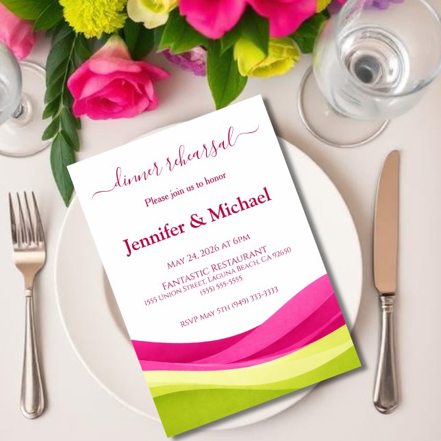 Fuchsia och Limegrön Middag för Provet  Inbjudningar (Fuchsia and Lime Green Dinner Rehearsal  Invitation )