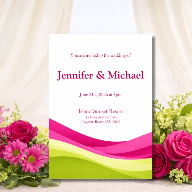 Fuchsia och Limegrön Modern Bröllopsinbjudan Inbjudningar (Fuchsia and Lime Green Modern Wedding  Invitation)