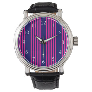 Fuchsia och marinblått fem rand mönster armbandsur