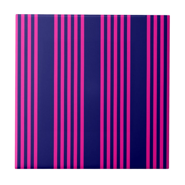 Fuchsia och marinblått fem rand mönster kakelplatta (Framsidan)