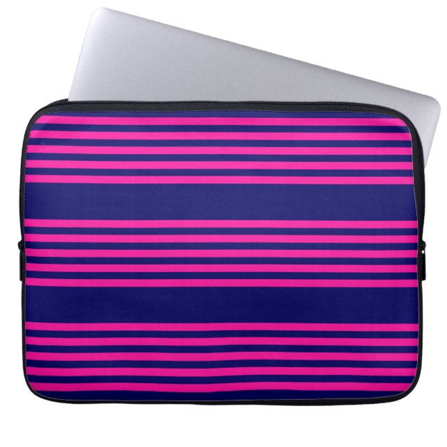 Fuchsia och marinblått fem rand mönster laptop fodral (Framsidan)