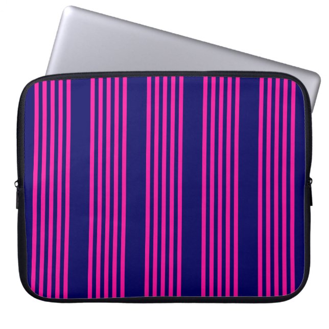 Fuchsia och marinblått fem rand mönster laptop fodral (Framsidan)