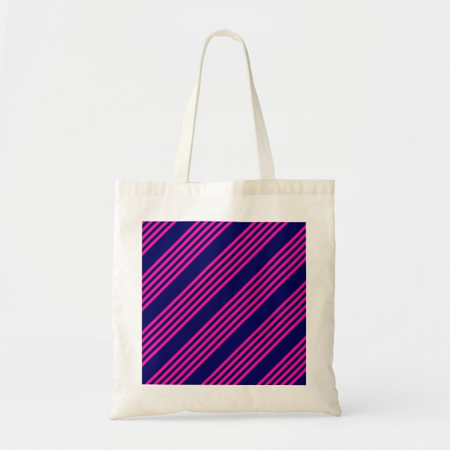 Fuchsia och marinblått fem rand mönster tygkasse (Framsidan)