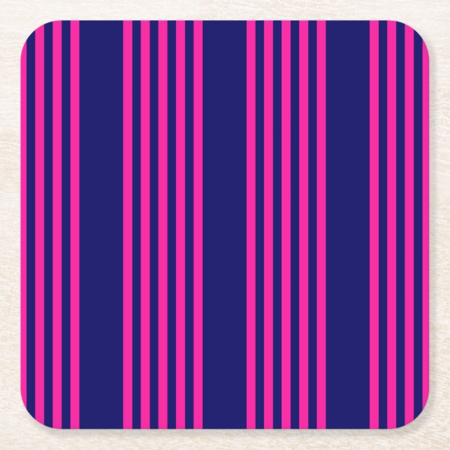 Fuchsia och marinblått fem rand mönster underlägg papper kvadrat (Framsidan)