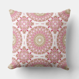 Fuchsia och Oliv Mandala Mönster Kudde