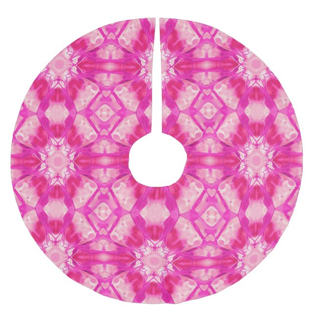 Fuchsia och Pastel Rosa Tie Dye Mönster Julgransmatta Borstad Polyester (Framsidan)