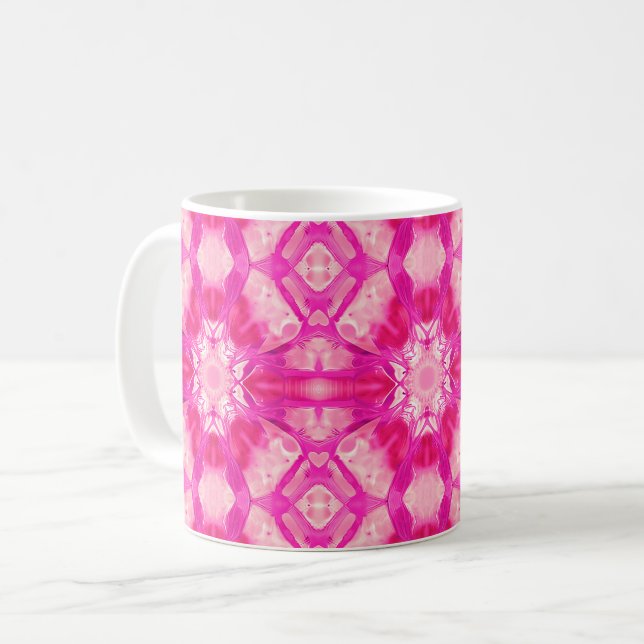 Fuchsia och Pastel Rosa Tie Dye Mönster Kaffemugg (Framsida vänster)