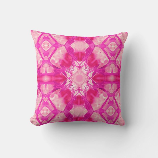 Fuchsia och Pastel Rosa Tie Dye Mönster Kudde (Framsida)