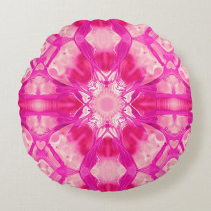 Fuchsia och Pastel Rosa Tie Dye Mönster Rund Kudde