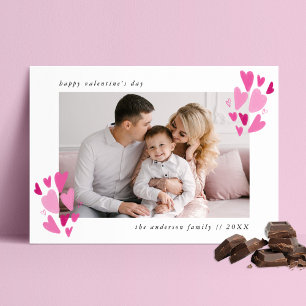Fuchsia och Rosa Hearts Photo Valentine Day Julkort