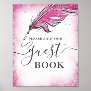 Fuchsia och Silver Guest Bok Tabletop Sign Poster