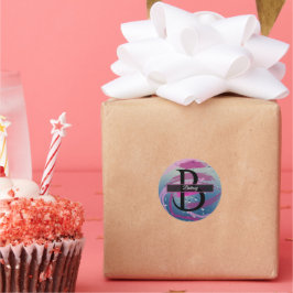 Fuchsia och Soft Pink Penseldrag Monogram Runt Klistermärke