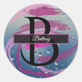 Fuchsia och Soft Pink Penseldrag Monogram Runt Klistermärke