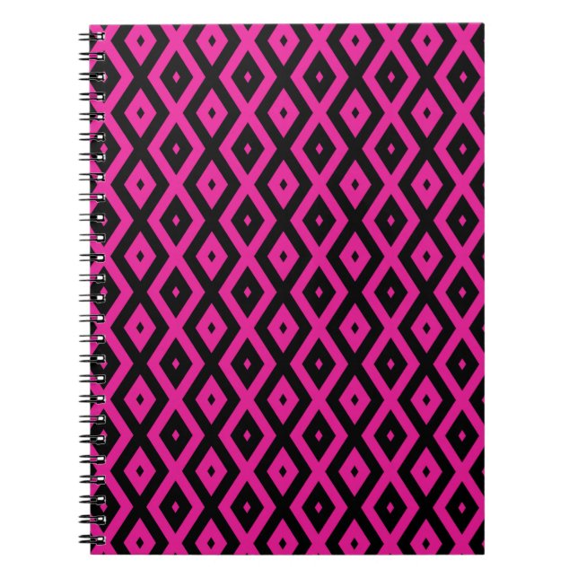Fuchsia och svart diamant mönster anteckningsbok (Framsidan)