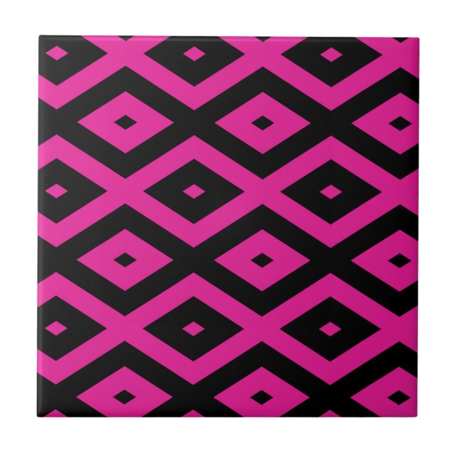 Fuchsia och svart diamant mönster kakelplatta (Framsidan)