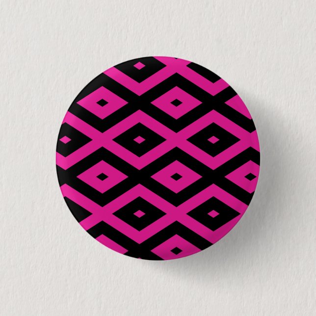 Fuchsia och svart diamant mönster knapp (Framsida)