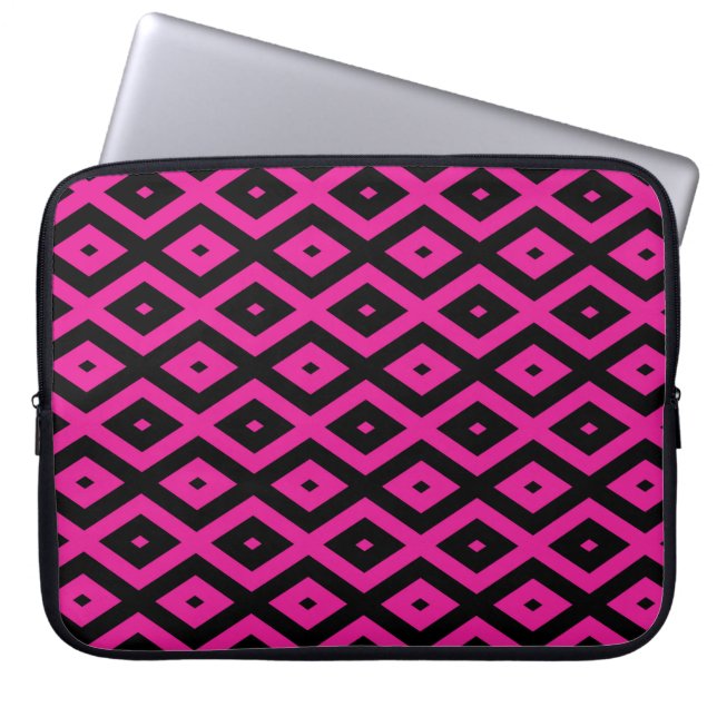 Fuchsia och svart diamant mönster laptop fodral (Framsidan)