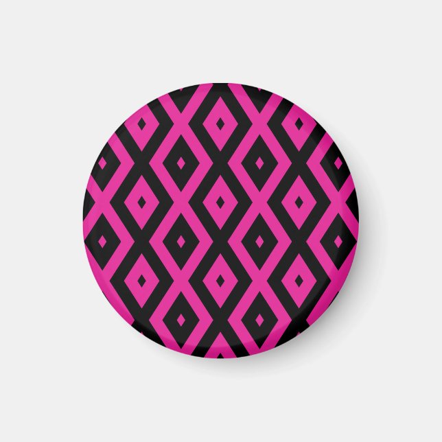 Fuchsia och svart diamant mönster magnet (Framsidan)