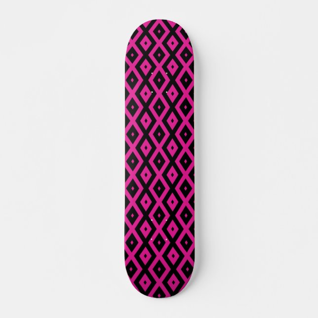 Fuchsia och svart diamant mönster mini skateboard bräda 18,5 cm (Framsida)