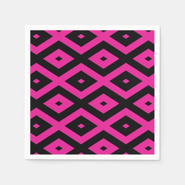 Fuchsia och svart diamant mönster pappersservett (Framsidan)