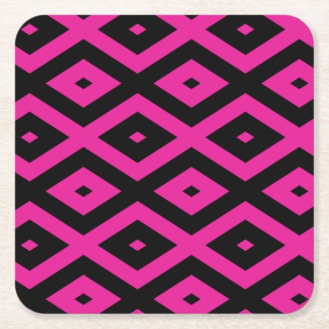 Fuchsia och svart diamant mönster underlägg papper kvadrat (Framsidan)