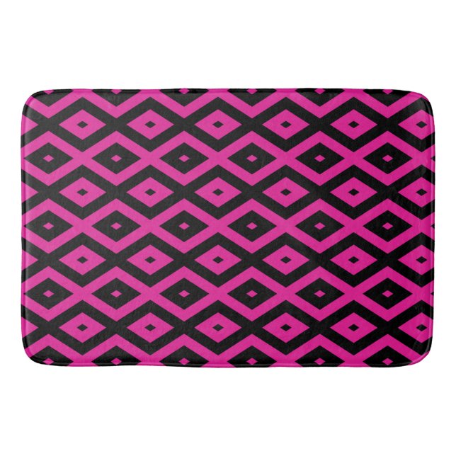 Fuchsia och svart diamantmönster badrumsmatta (Framsidan)