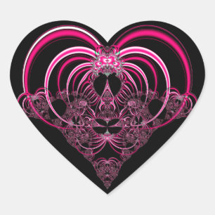 Fuchsia och svart fraktur hjärtformat klistermärke