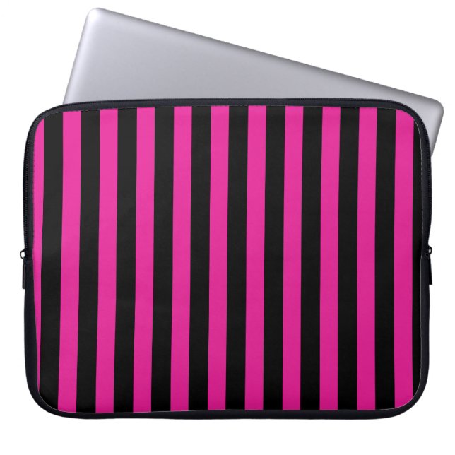 Fuchsia och svart kandy rand laptop fodral (Framsidan)