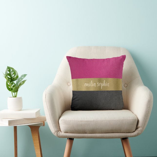 Fuchsia och svart personlig kudde (Stol)