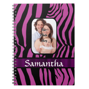 Fuchsia och svart zebrartryck anteckningsbok med spiral
