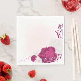 Fuchsia och vit blommigt bröllop pappersservett
