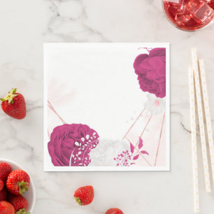 Fuchsia och vit blommigt bröllop pappersservett