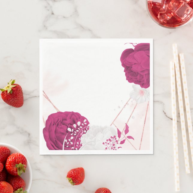 Fuchsia och vit blommigt bröllop pappersservett (Insitu)