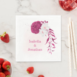 Fuchsia och vit blommigt bröllop pappersservett