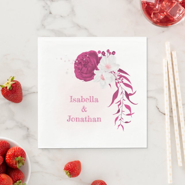 Fuchsia och vit blommigt bröllop pappersservett (Insitu)
