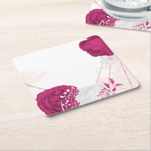 Fuchsia och vit blommigt bröllop underlägg papper kvadrat