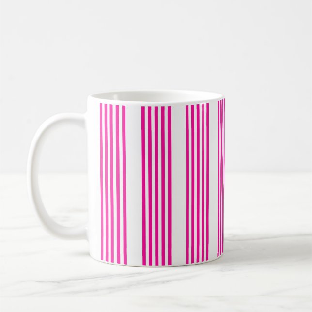 Fuchsia och vit fem rand mönster kaffemugg (Vänster)