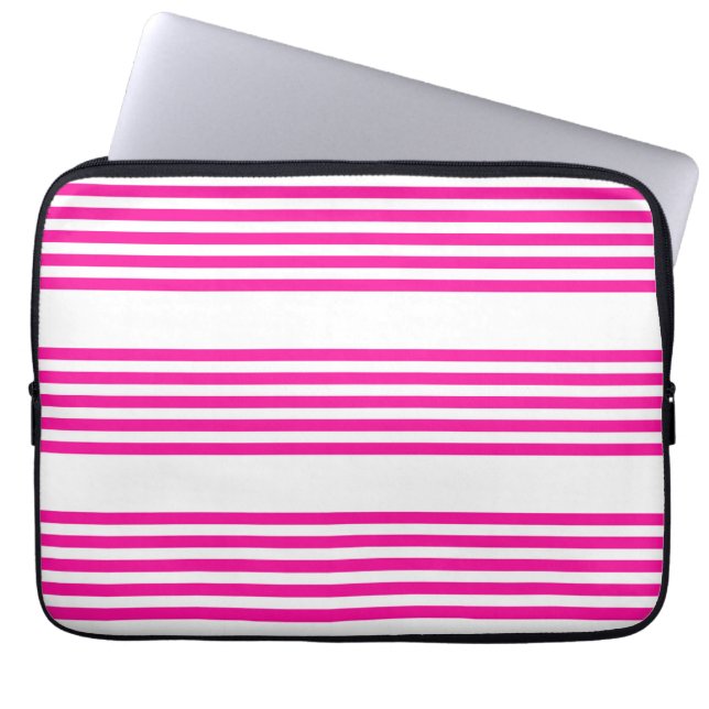 Fuchsia och vit fem rand mönster laptop fodral (Framsidan)