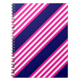 Fuchsia och vit fem rand mönster med blå färg anteckningsbok