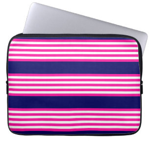 Fuchsia och vit fem rand mönster med blå färg laptop fodral