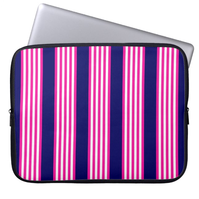 Fuchsia och vit fem rand mönster med blå färg laptop fodral (Framsidan)