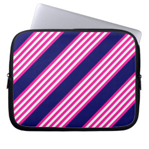 Fuchsia och vit fem rand mönster med blå färg laptop fodral